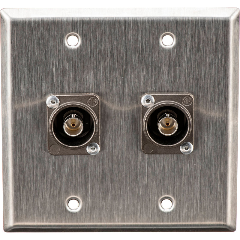 My Custom Shop Dual Recessed 12G-SDI BNC Female Dual-Gang Wall Plate (Stainless Steel)