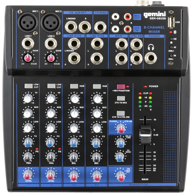 Gemini GEM-8USB Compact 8-Channel Bluetooth Audio Mixer with USB