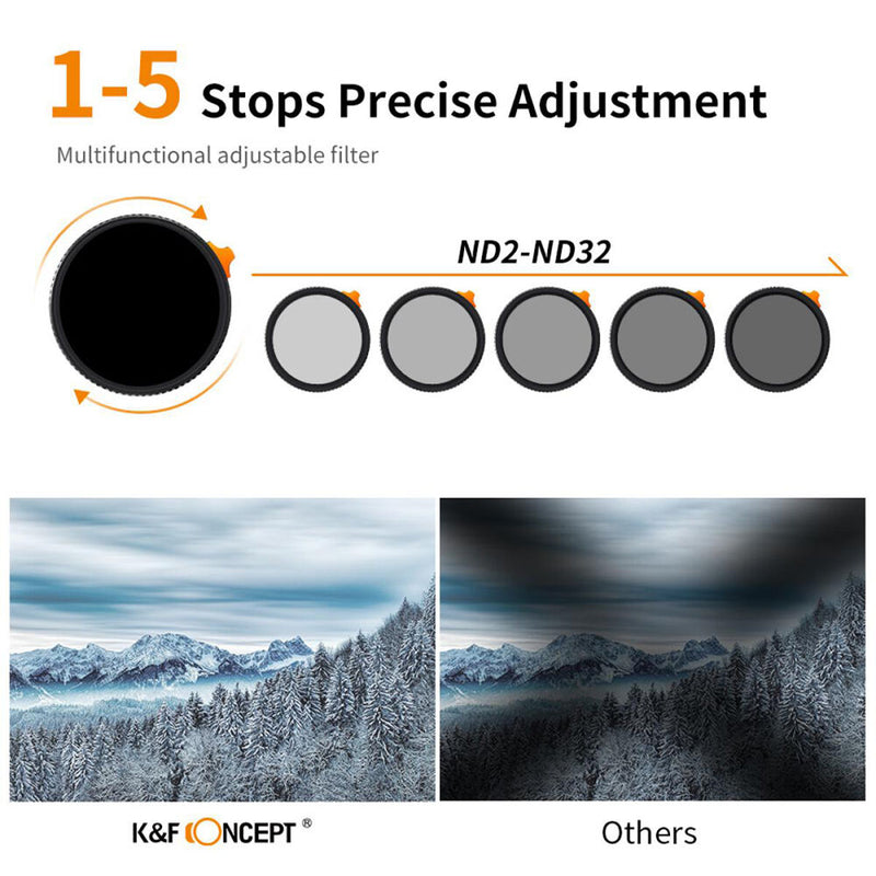 K&F Concept 72mm Black Mist 1/4 with ND2-ND32 (1-5 Stop) Variable ND Filter