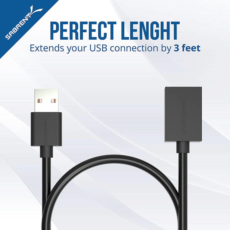 Sabrent USB 2.0 Type-A Male to Type-A Female Extension Cable (3', Black)