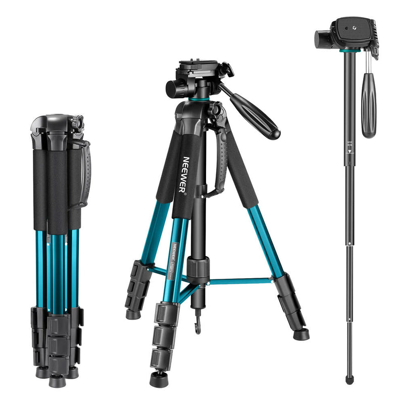 Neewer Portable Aluminum Tripod/Monopod with Pan Head (Blue)