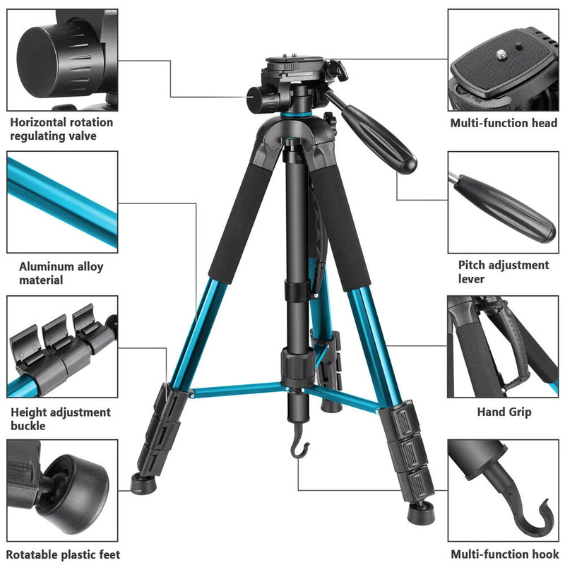 Neewer Portable Aluminum Tripod/Monopod with Pan Head (Blue)