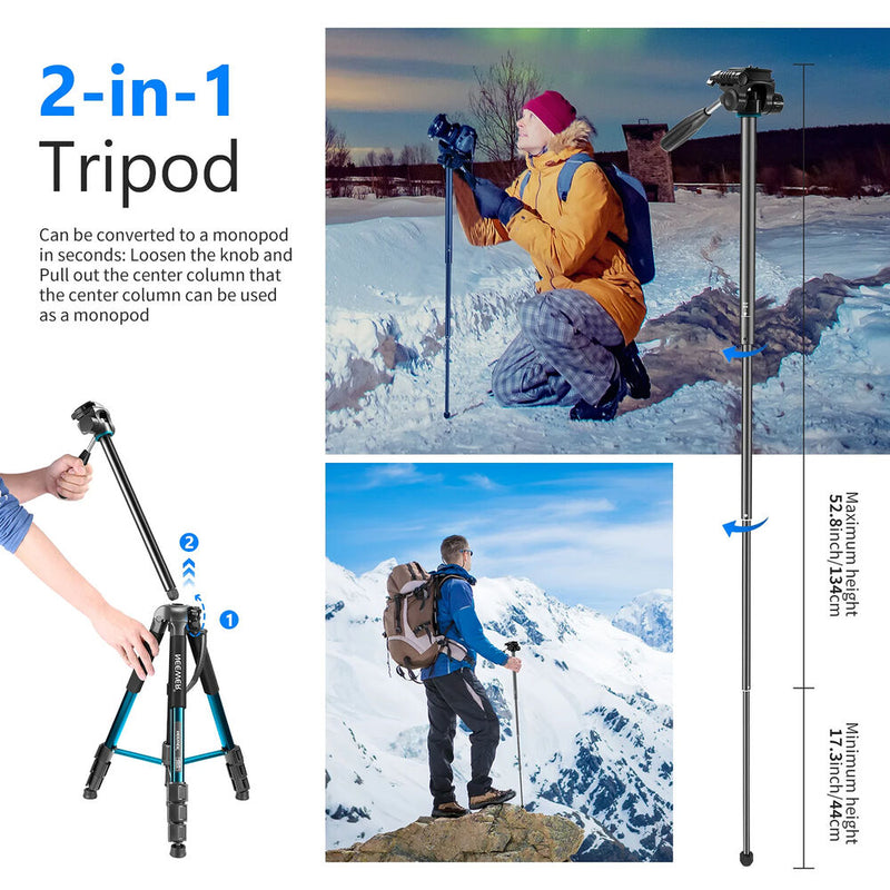 Neewer Portable Aluminum Tripod/Monopod with Pan Head (Blue)