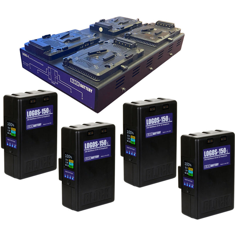 BlockBattery LOGOS-150i 4-Battery Kit with Quad Fast Charger (V-Mount)