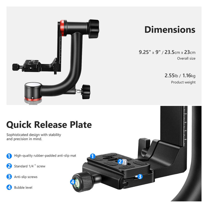 Neewer GM101 Heavy Aluminum Alloy Gimbal Tripod Head