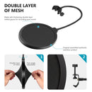 Neewer NWN3 Dual-Layer 6" Pop Filter/Shield with Gooseneck and C-Clamp (Black)