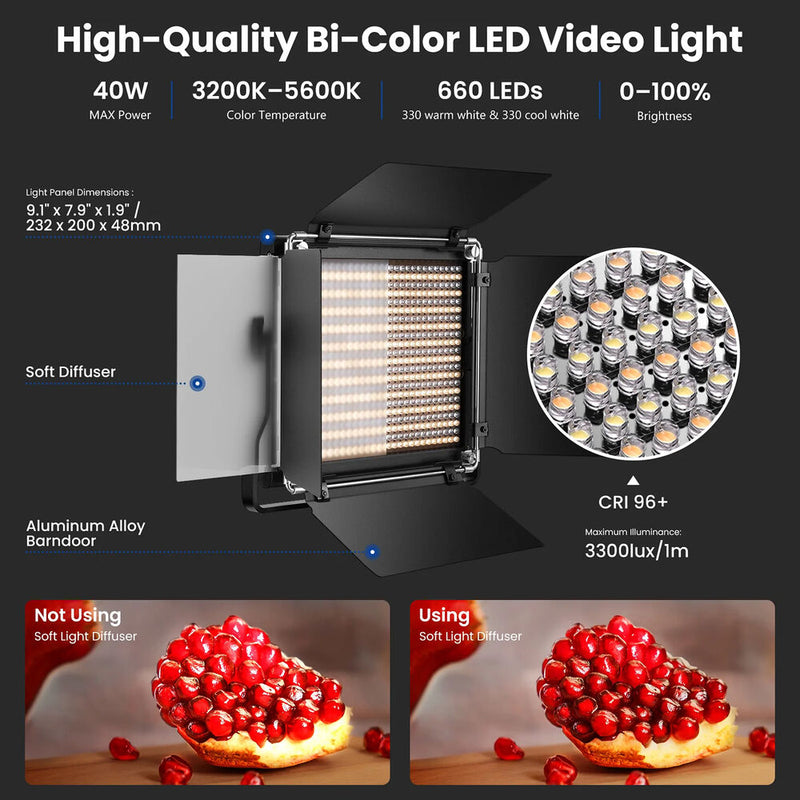 Neewer Bi-Color Video LED 2-Light Kit with Stands