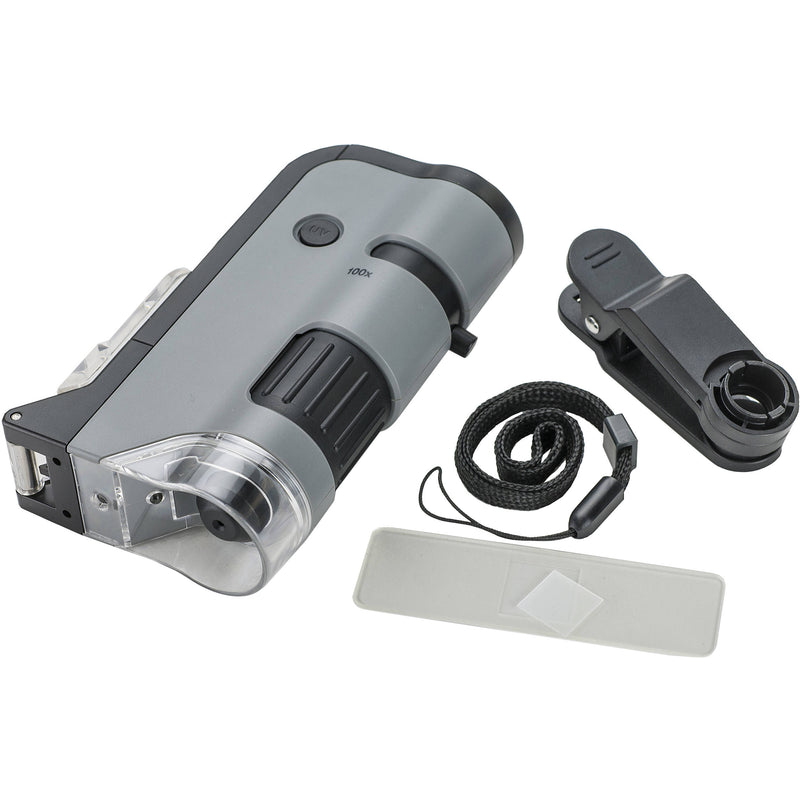 Carson MicroFlip MP-250 100-250x Pocket Microscope with 24 Slides Kit