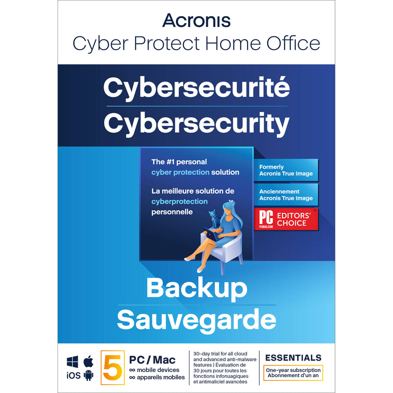 Acronis Cyber Protect Home Office Essential Edition (5 Windows or Mac Licenses, 1-Year Subscription, Download)