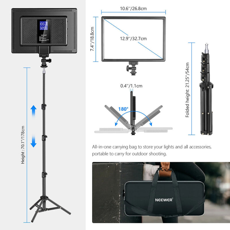 Neewer NL-192AI LED Video Panel 2-Light Kit with Stands