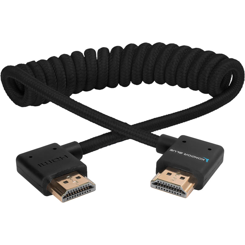 Kondor Blue Coiled Right-Angle High-Speed HDMI Cable (Raven Black, 12 to 24")