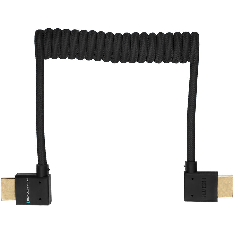 Kondor Blue Coiled Right-Angle High-Speed HDMI Cable (Raven Black, 12 to 24")