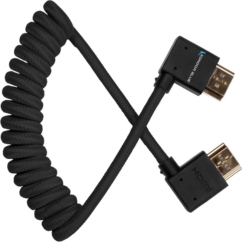 Kondor Blue Coiled Right-Angle High-Speed HDMI Cable (Raven Black, 12 to 24")