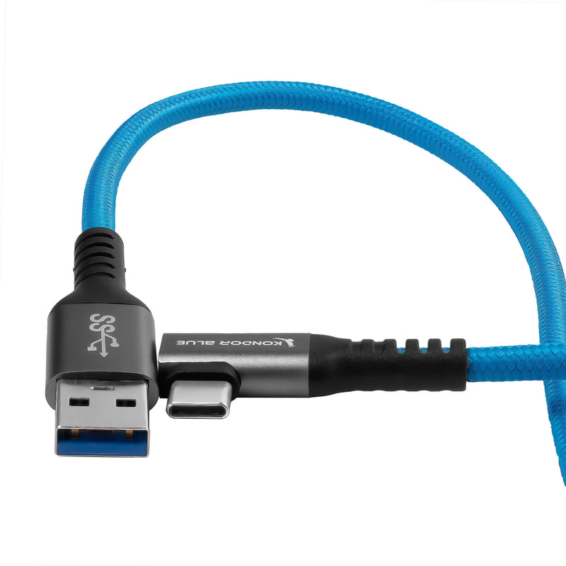 Kondor Blue USB-A to USB-C 3.0 Right Angle Cable (2')