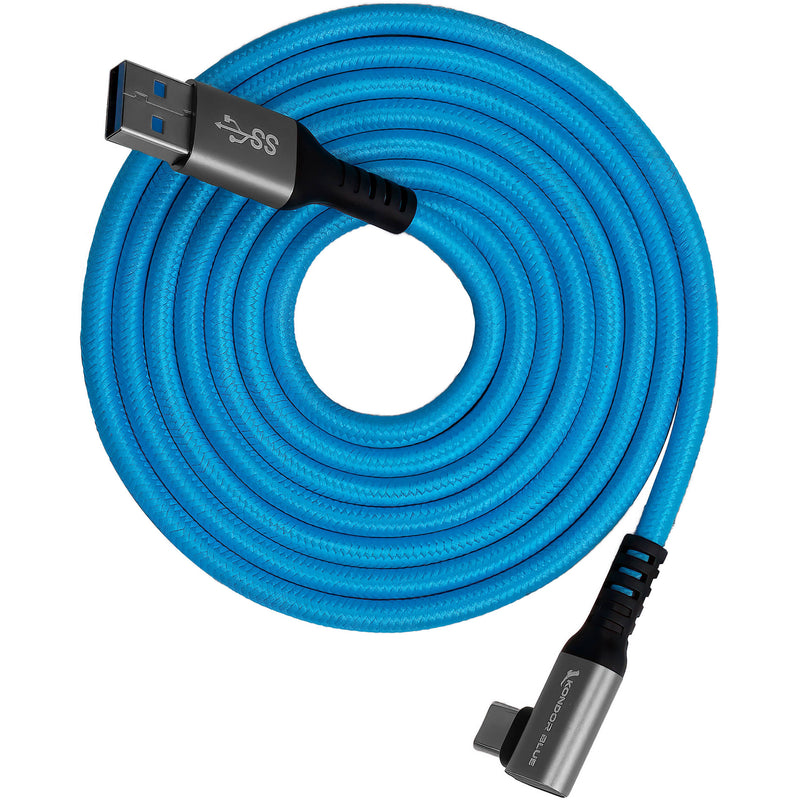 Kondor Blue USB-A to USB-C 3.0 Right Angle Cable (10')