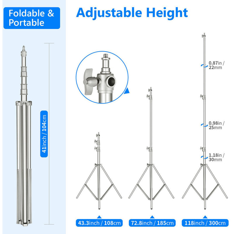 Neewer Heavy-Duty Stainless Steel Light Stand with Universal Adapter (9.8')