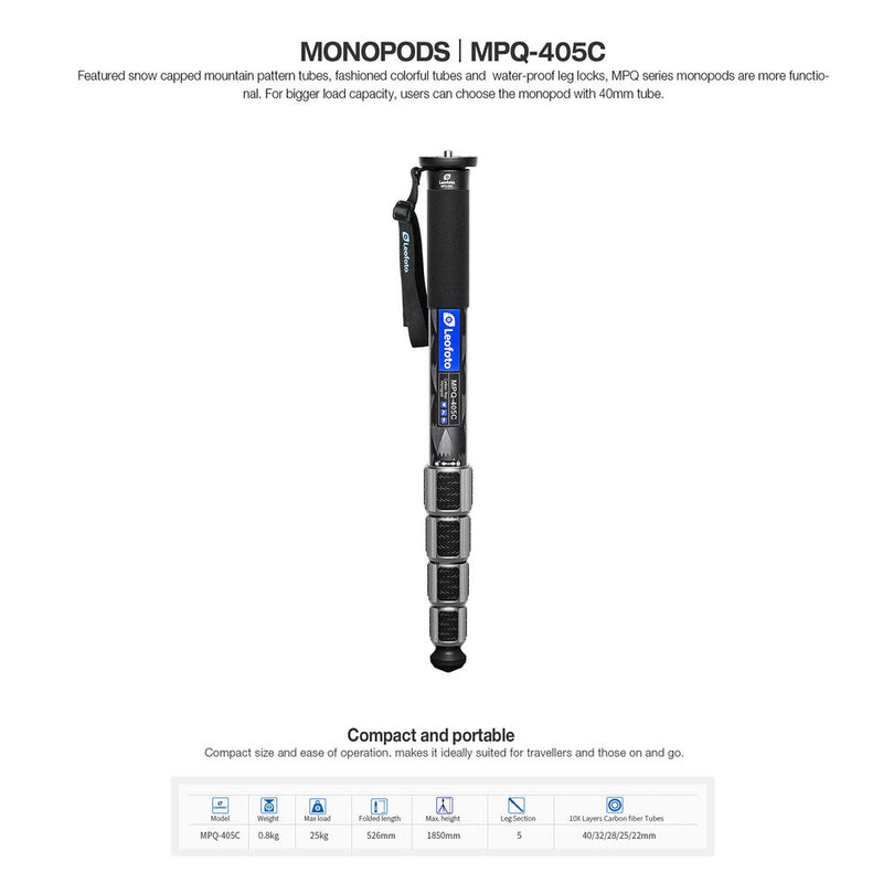 Leofoto MPQ-405C 5-Section Carbon Fiber Monopod with Case