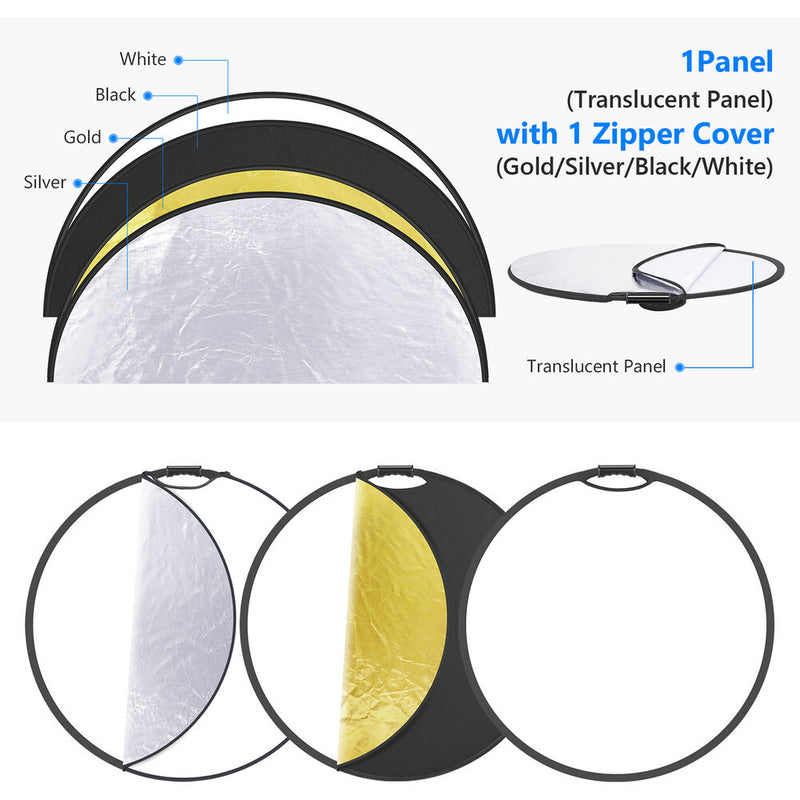 Neewer 5-in-1 Portable Collapsible Round Multi-Disc Reflector (31.5")