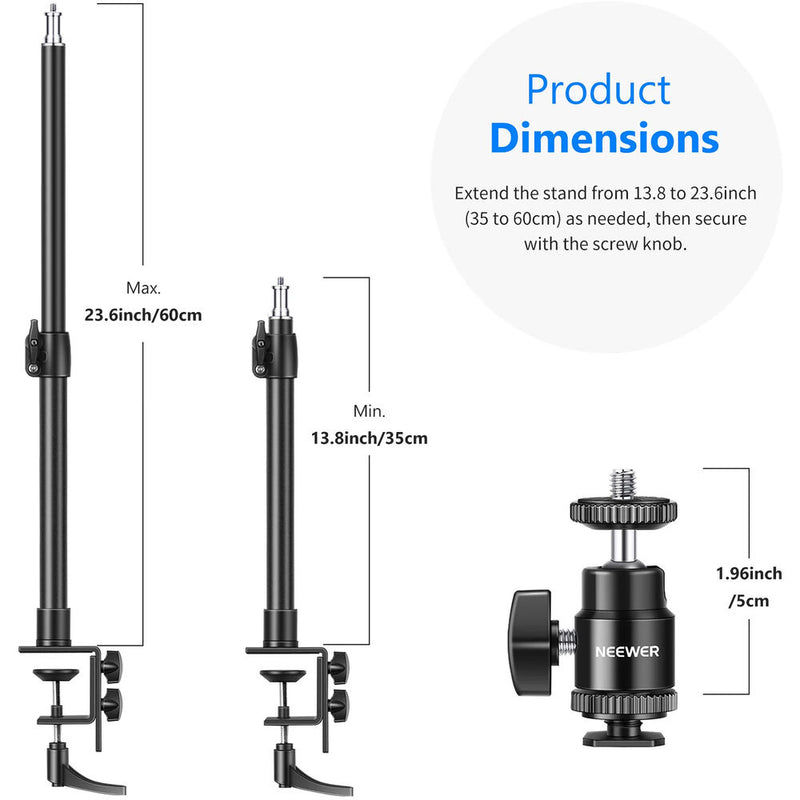 Neewer Tabletop C-Clamp Light Stand with Mini Ball Head (2-Pack)