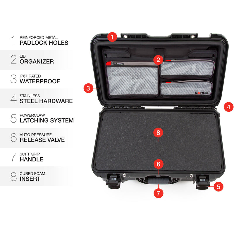 Nanuk 935 Wheeled Hard Case with Foam Insert & Lid Organizer (Black, 28.5L)