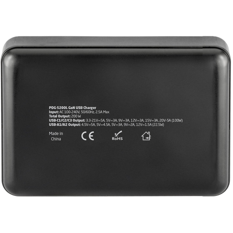 Xcellon PDG-5200L 5-Port 200W GaN USB Charger with LED Display