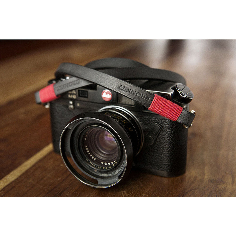 Bronkey Tokyo 101 Leather Camera Neck Strap (Black and Red, 37.4")