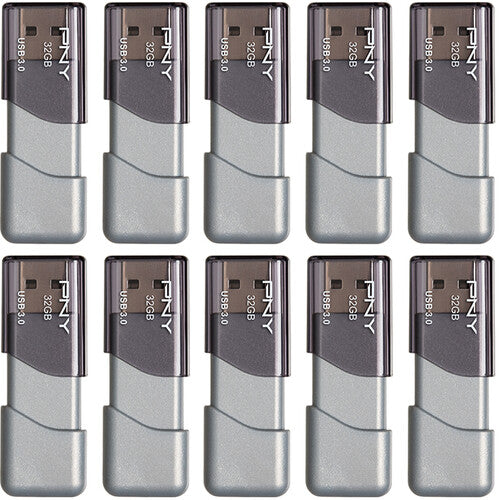 PNY 32GB Turbo Attach&eacute; 3 USB 3.0 Flash Drive (10-Pack,&nbsp;Gray)