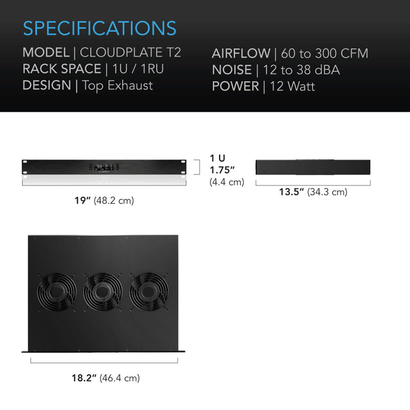 AC Infinity CLOUDPLATE T2 Rack-Mounted Cooling System (1 RU)