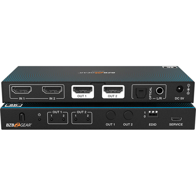 BZBGEAR 2x2 8K60 HDMI 2.1 Matrix Switcher with Audio De-Embedder