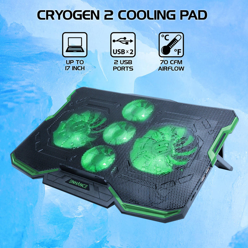 Enhance Cryogen 2 Laptop Cooling Stand (Green LED)