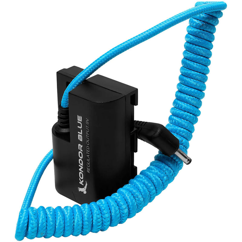 Kondor Blue Coiled DC 1.35/3.5mm to Canon LP-E6 Dummy Battery Cable (16-36")