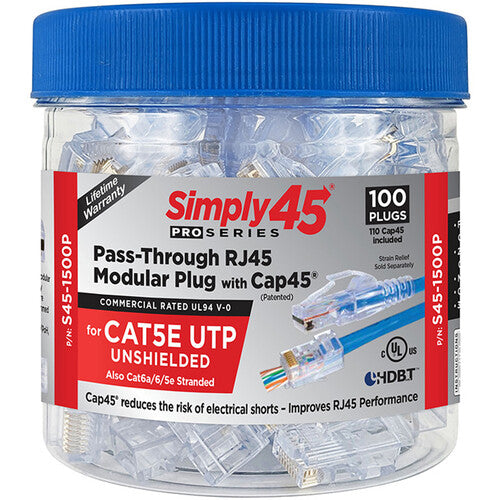 Simply45 Cat 5e Unshielded RJ45 Pass-Through Modular Plug (100-Piece Jar)