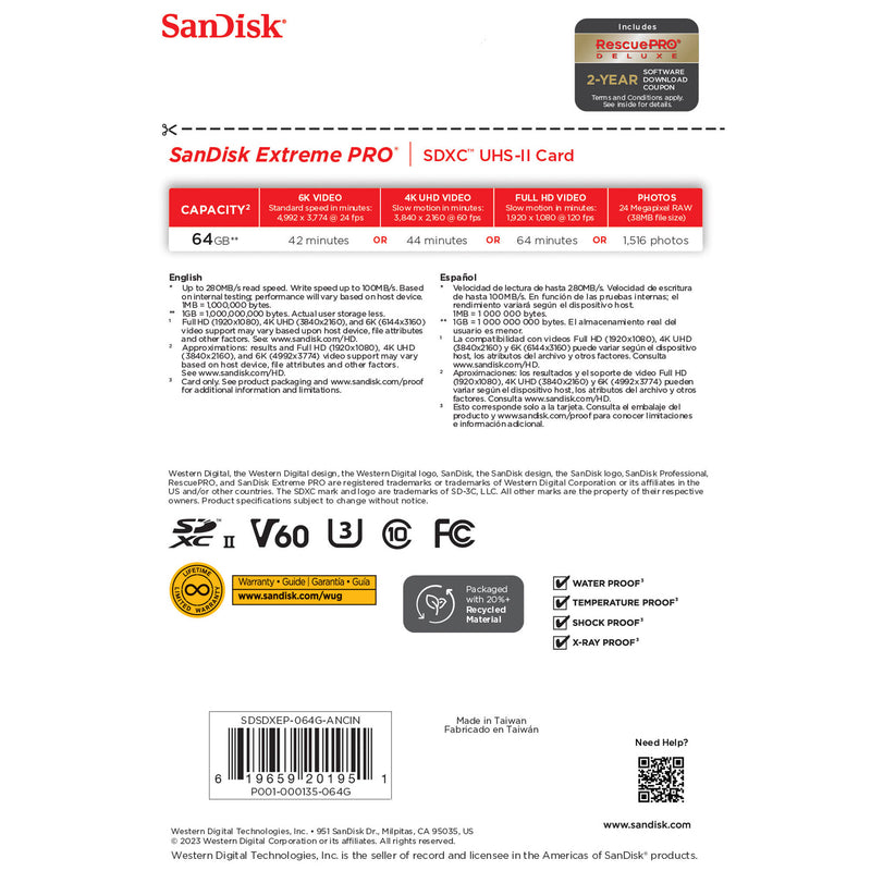 SanDisk 64GB Extreme PRO UHS-II SDXC Memory Card