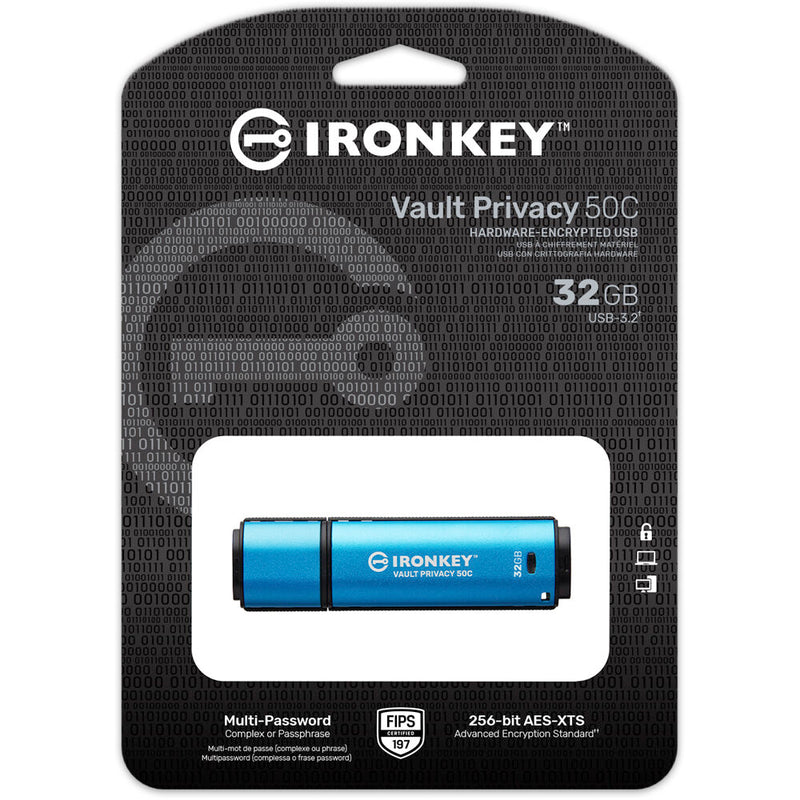 Kingston IronKey Vault Privacy 50 Series USB-C Flash Drive (Blue)