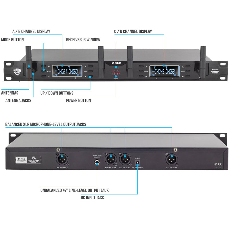 Nady D-450-HT Four-Person Digital Wireless Handheld Microphone System (515 to 598 MHz)