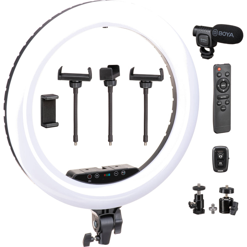 Sunpak Premium Series Bi-Color Ring Light Kit with BOYA Microphone (18")