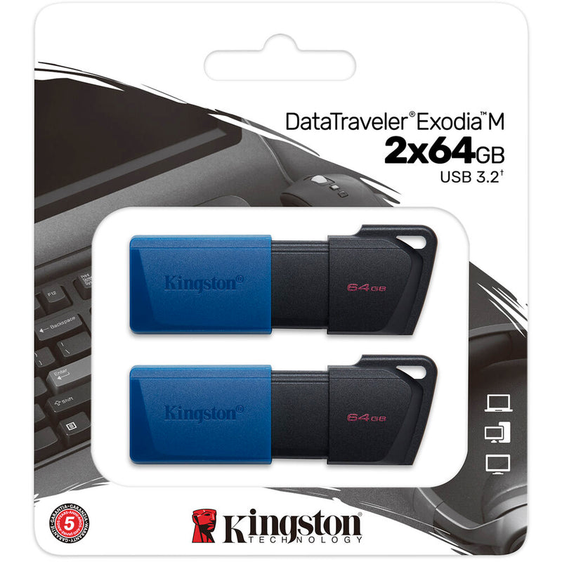 Kingston 64GB DataTraveler Exodia M USB Flash Drive (Blue, 2-Pack)