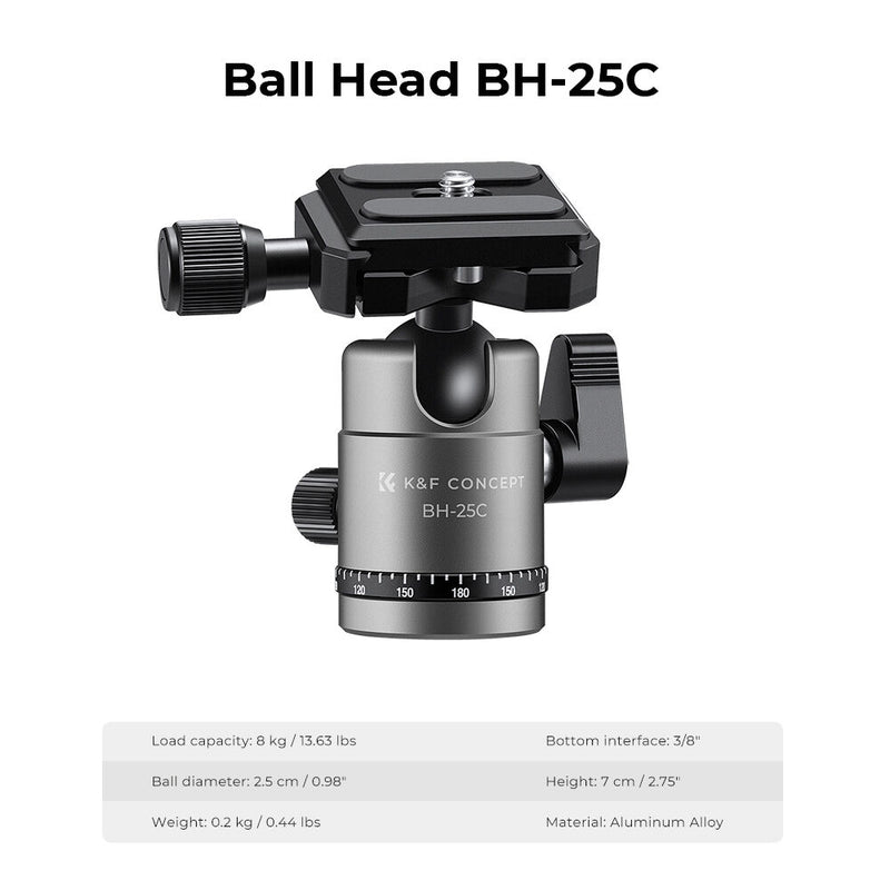 K&F Concept F Series Travel Tripod with BH-25C Arca-Type Ball Head