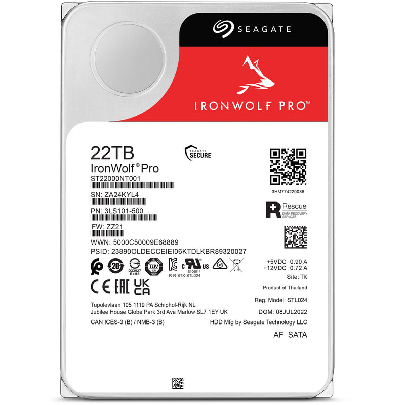 Seagate 22TB IronWolf Pro 7200 rpm SATA III 3.5" Internal NAS HDD (CMR)