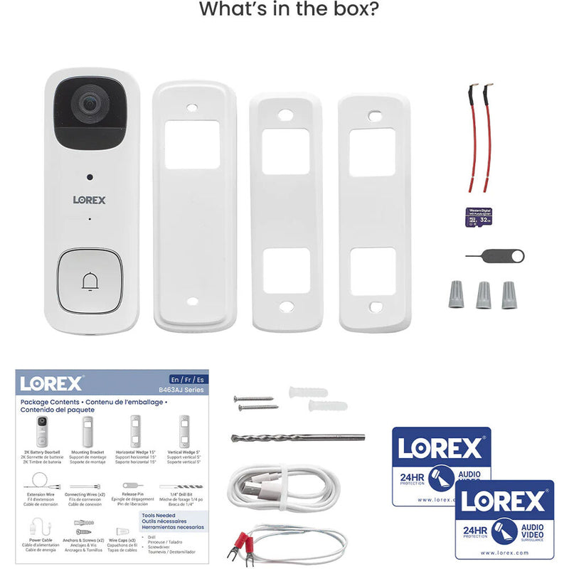 Lorex B463AJDB-E 2K QHD Wi-Fi Battery-Powered Video Doorbell (Black)