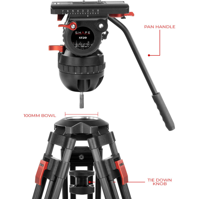 SHAPE Pro Video Carbon Fiber Tripod + Mid-Level Spreader + Fluid Head (45 lb Load)