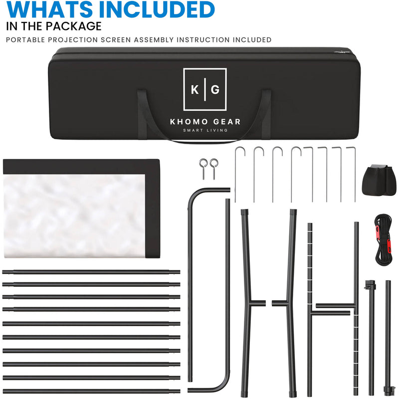 KHOMO GEAR Projector Screen and Stand with Height Adjustment (150")