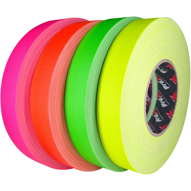 ProX Multicolor Fluorescent Commercial-Grade Gaffer Tape (1" x 60 yd, Neon Orange, Pink, Yellow, Green)