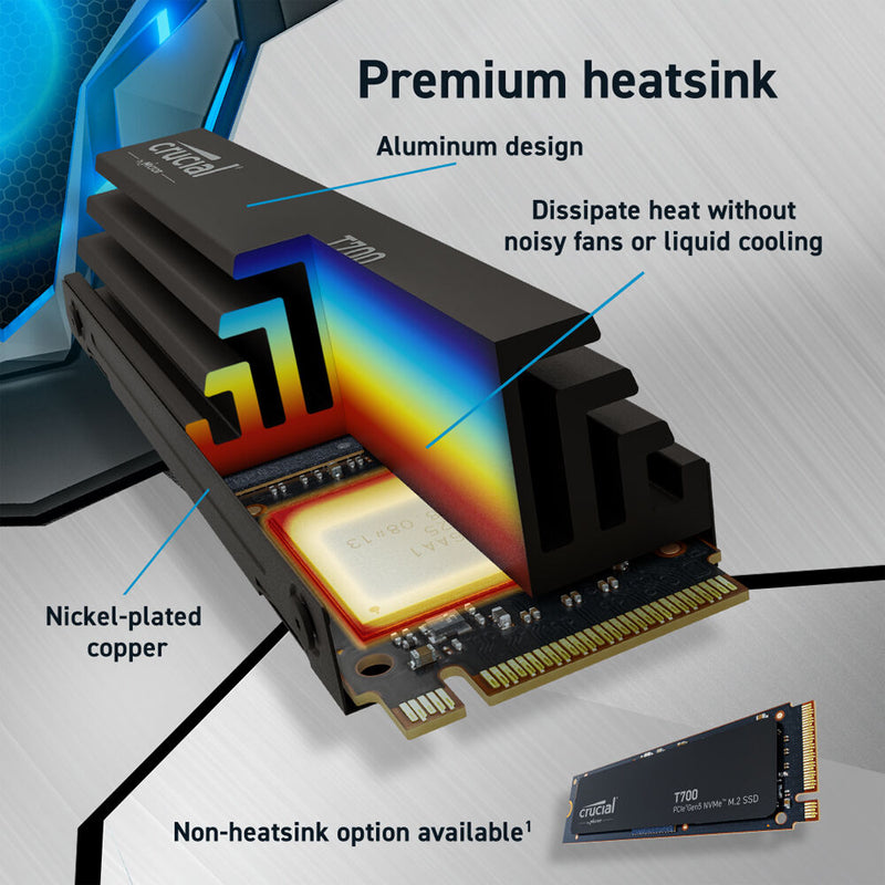 Crucial T700 1TB PCIe 5.0 x4 M.2 Internal SSD with Heatsink