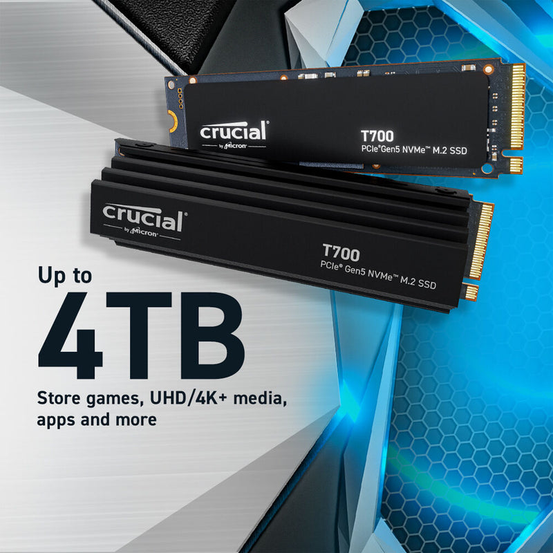 Crucial T700 4TB PCIe 5.0 x4 M.2 Internal SSD with Heatsink