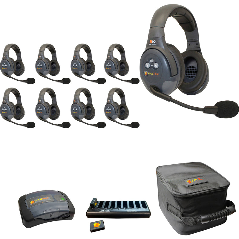 Eartec EVADE EVX9D-CM Dual-Channel Light-Industrial Full-Duplex Wireless Intercom System with 9 Dual-Ear Headsets (2.4 GHz)