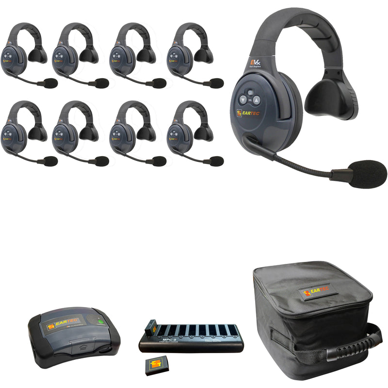 Eartec EVADE EVX9S-CM Dual-Channel Light-Industrial Full-Duplex Wireless Intercom System with 9 Single-Ear Headsets (2.4 GHz)