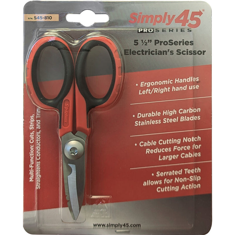 Simply45 PROSeries 5.5" Electrician Scissors with Stainless Steel Blade and Serrated Teeth