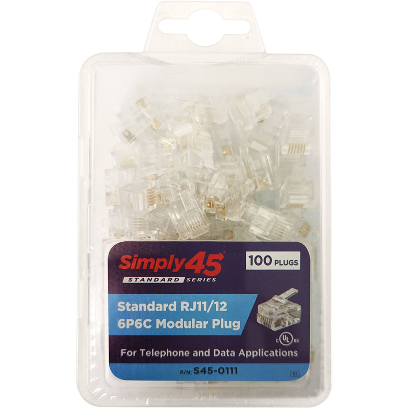 Simply45 Standard RJ11/RJ12 Modular Plug (100-Piece Clamshell Package)