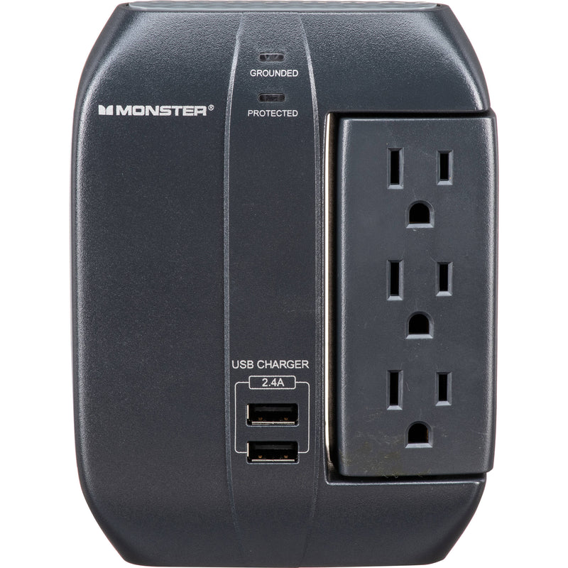 Monster Cable Wall Tap Surge Protector with Swivel Outlets (Black)